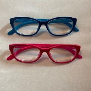 PEEPERS 2 Pairs Good Morning, Charlie Pink and Blue Oval Reading Glasses +2.50